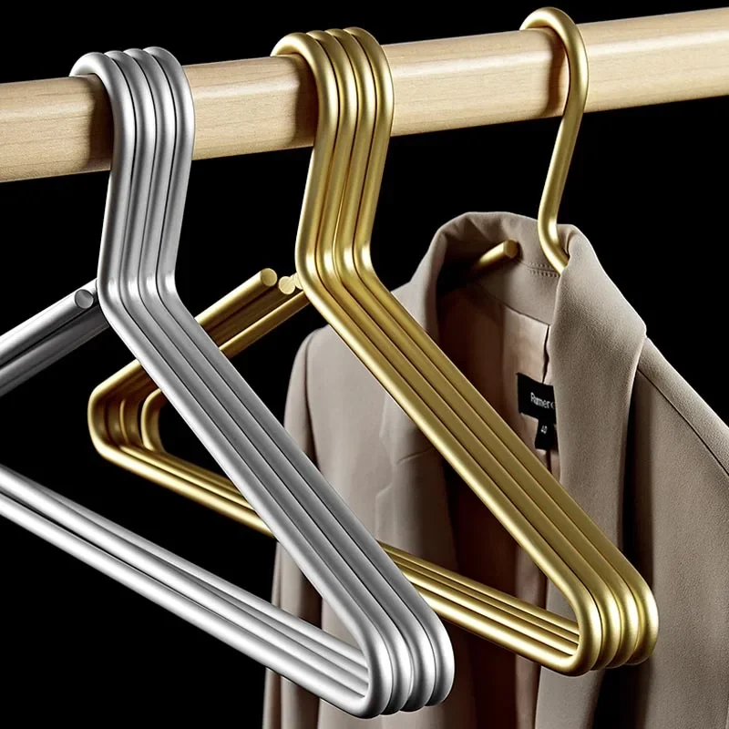 

5pcs Solid Metal Hangers for Coat Durable Seamless Matte Gold/Sliver Clothes Trousers Sweater Storage Racks Hangers Organizer