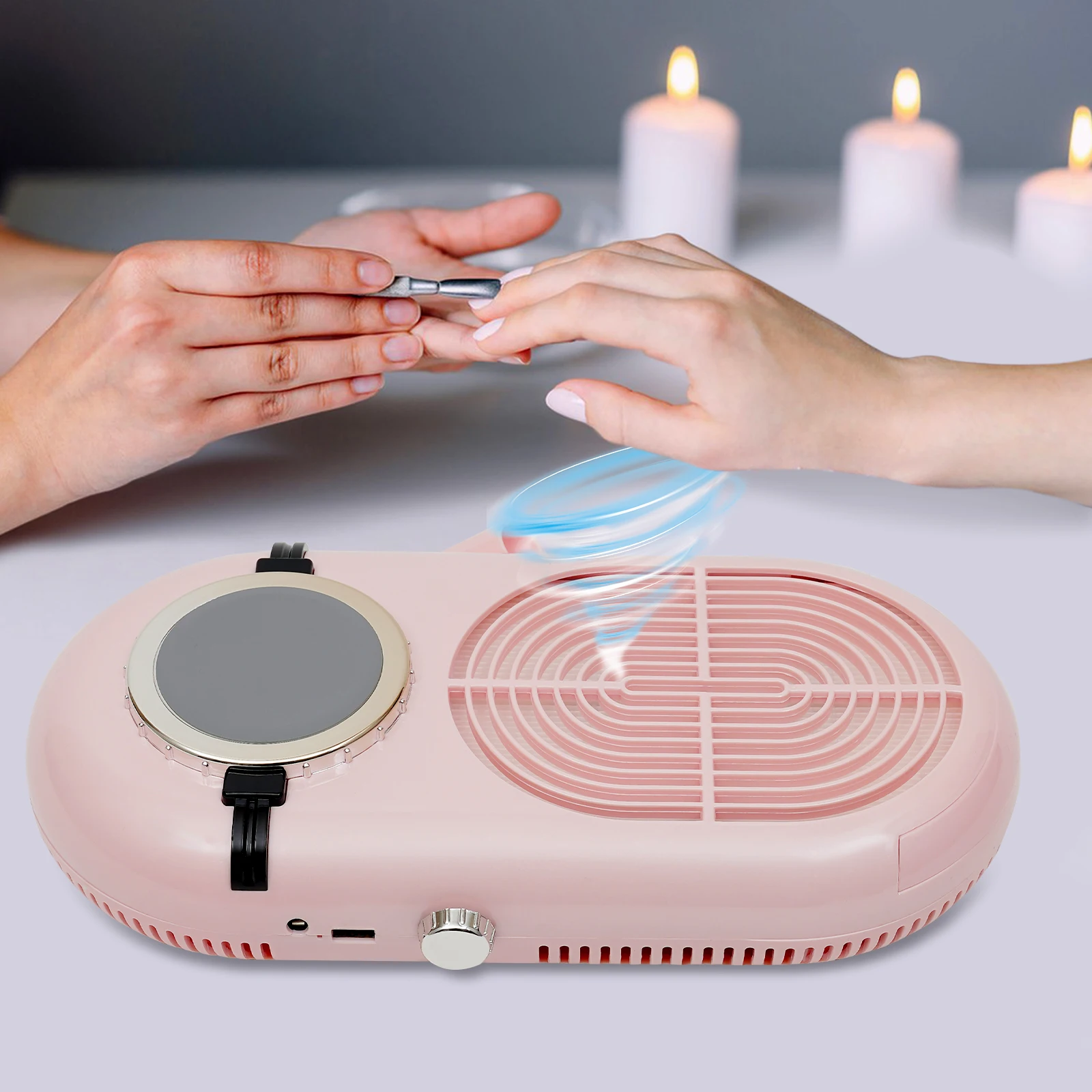 Adjustable Speed Nail Dust Collector 0-4000RPM with Dual USB Ports Reusable Filter Silicone Hand Rest Professional Nail Vacuum Cleaner for Salon Home Manicure Nail Art Use 3