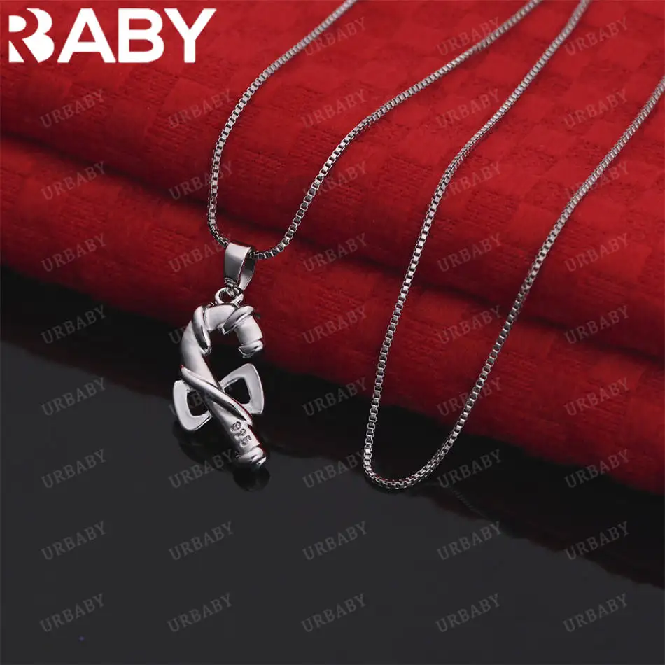 

URBABY 40-75CM 925 Sterling Silver Bowknot Crutch Pendant Necklace For Women Chain Fashion Jewelry Accessories Christmas Gift