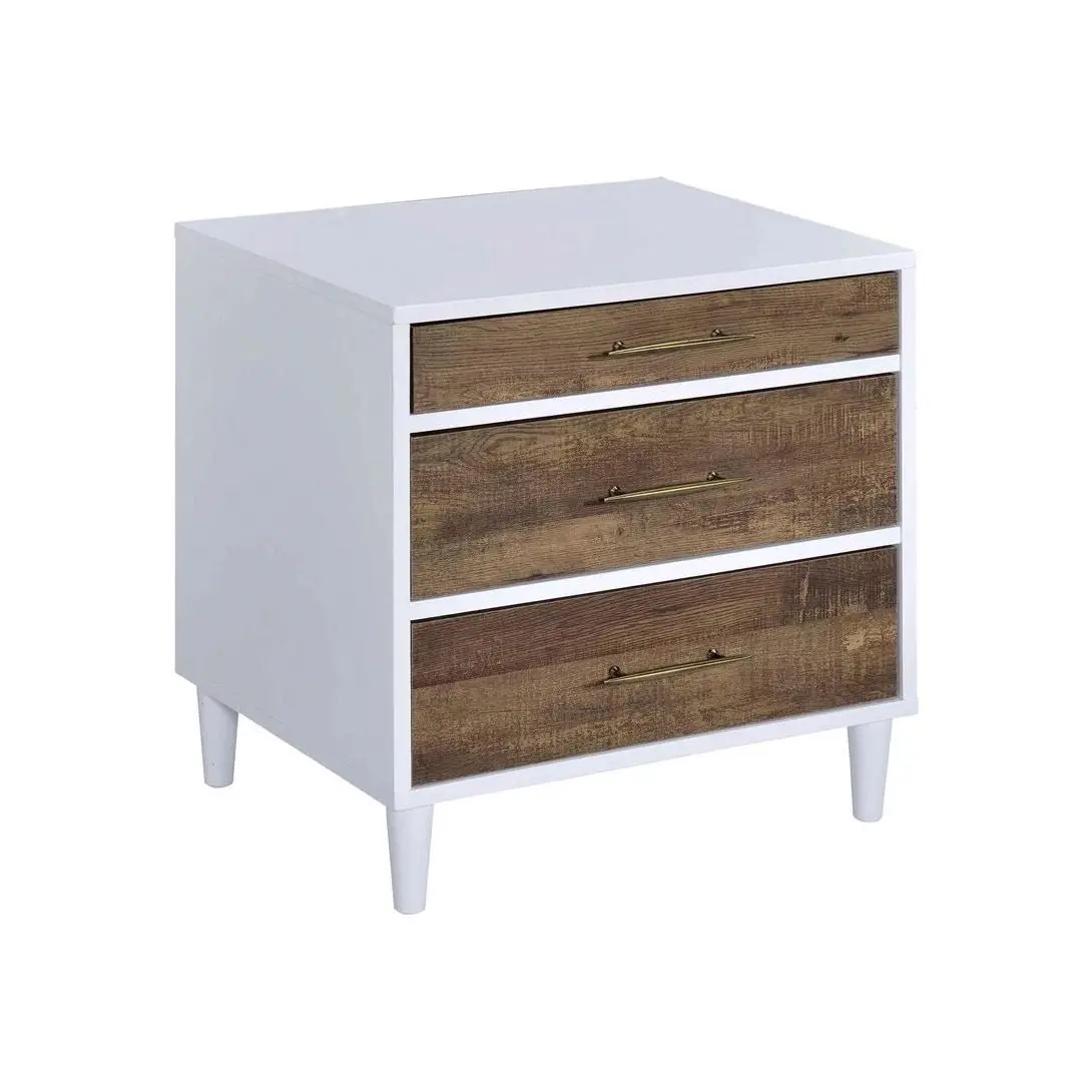 DB Modern Minimalist Luxury Nightstand With 3 Drawers Two-tone Finish In White And Weathered Oak For Apartment Use