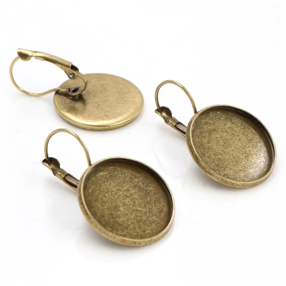 20mm 25mm 10 sztuk brąz plated francuski dźwignia kolczyki zapinane z tyłu puste/Base, pasuje do 20mm 25mm szkło cabochons, przyciski; Kolczyki