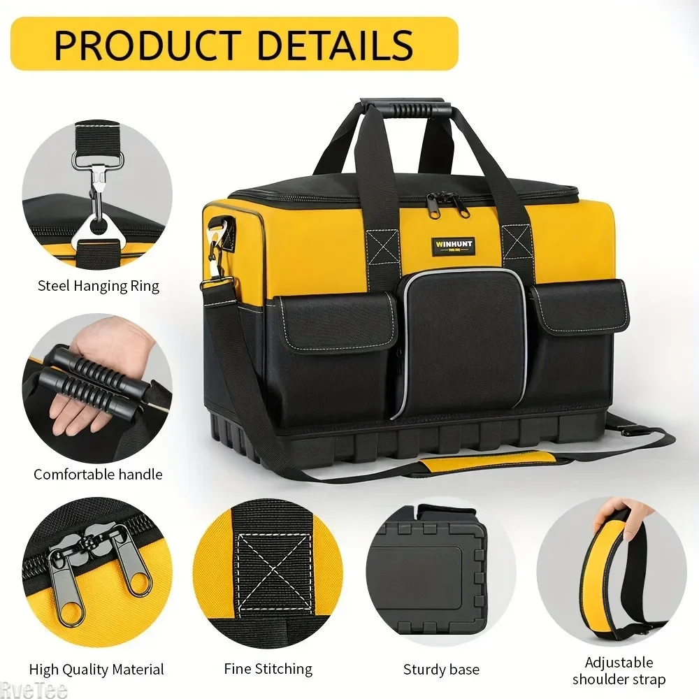 Tool Pouch Organizer WINHUNT New Heavy-Duty Tool Bag with Plastic Base for Electrician Tools Canvas