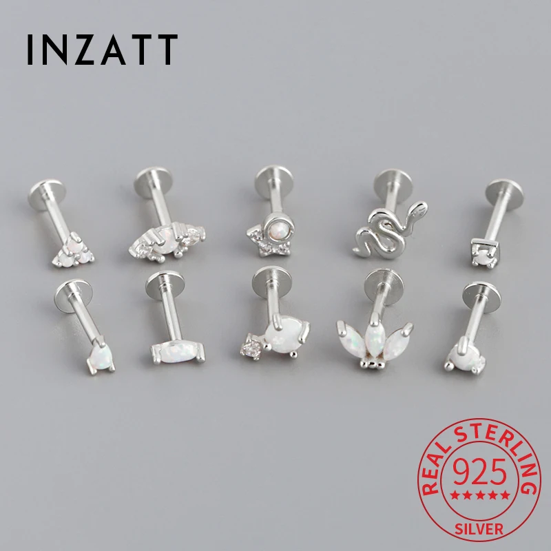 

INZATT Real 925 Sterling Silver Puncture Threaded Ear Bone Opal Stud Earrings for Women Classic Fine Jewelry Trendy Accessories