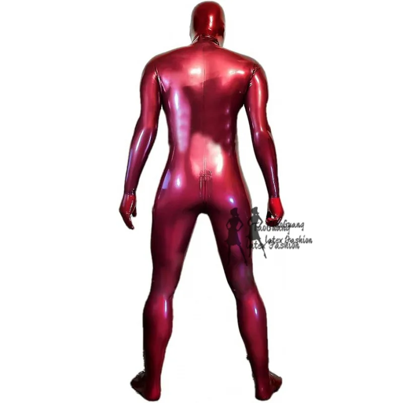 Unisex Sexy Latex Catsuit Neck entry Rubber Bodysuits With D cup silicone breasts