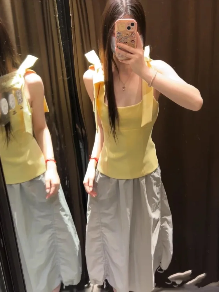 

Новая женская модная нейлоновая юбка с поясом на средней талии, дизайн в стиле Spicy Girl, юбка А-силуэта с высокой талией, корейский стиль, весна 2025