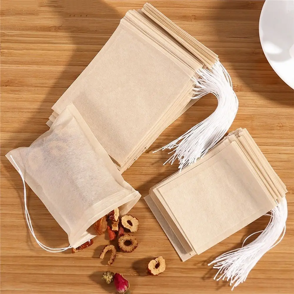 100pcs/lot Tea Bag Filter Paper Bags Heat Seal Teabags Tea Strainer Infuser Wood Drawstring Tea Bag for Herb Loose Tea