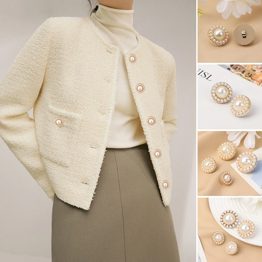 10Pcs Alloy Shiny Rhinestone Pearl Clothing Buttons DIY Clothing Sewing Button Handmade Needlework Decorative Sewing Accessorie