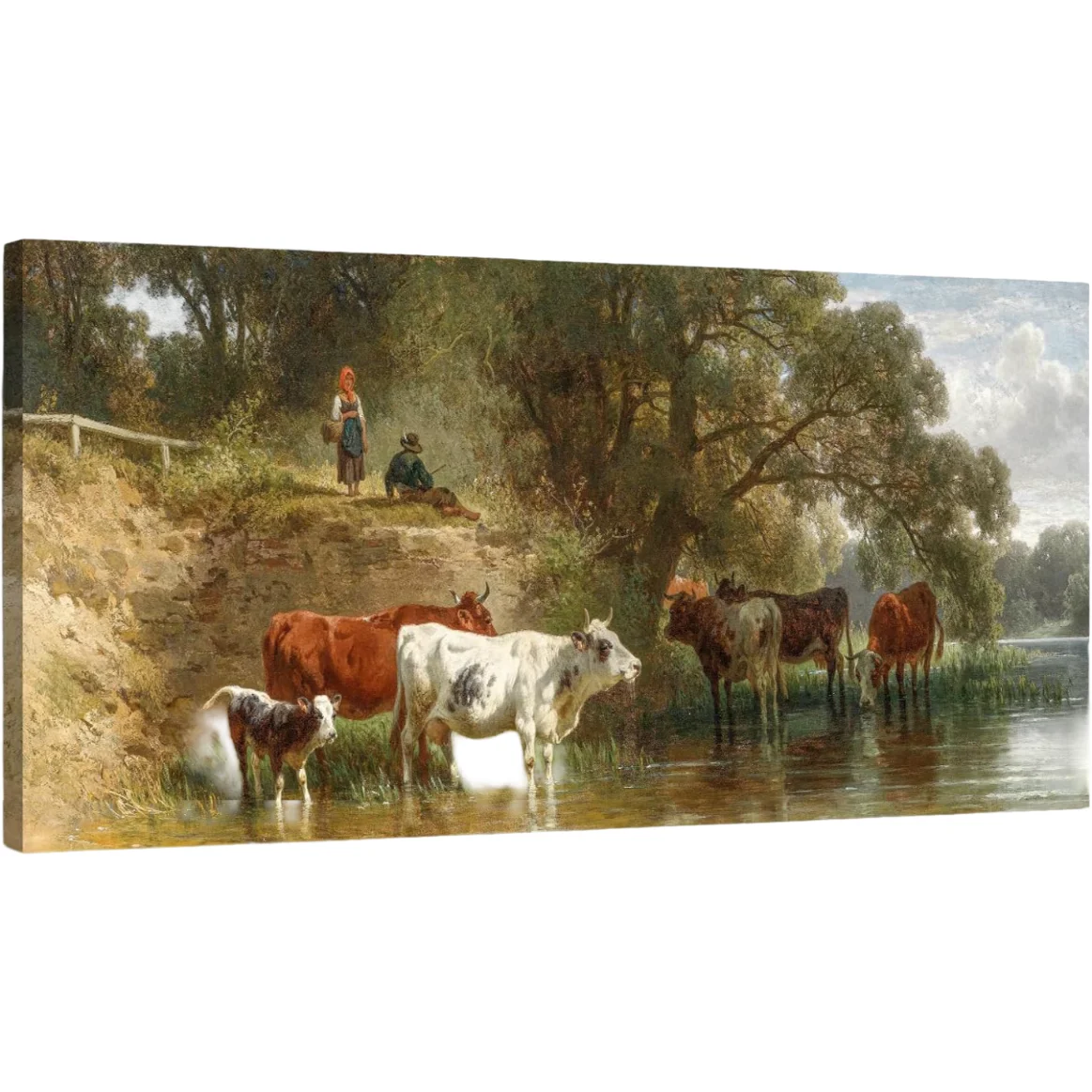 Canvas schilderij houten frame vee rivier modern 50x100 cm wanddecoratie woonkamer kunst dierlijke natuur grote print slaapkamer afbeelding huisdecoratie groot formaat HD print