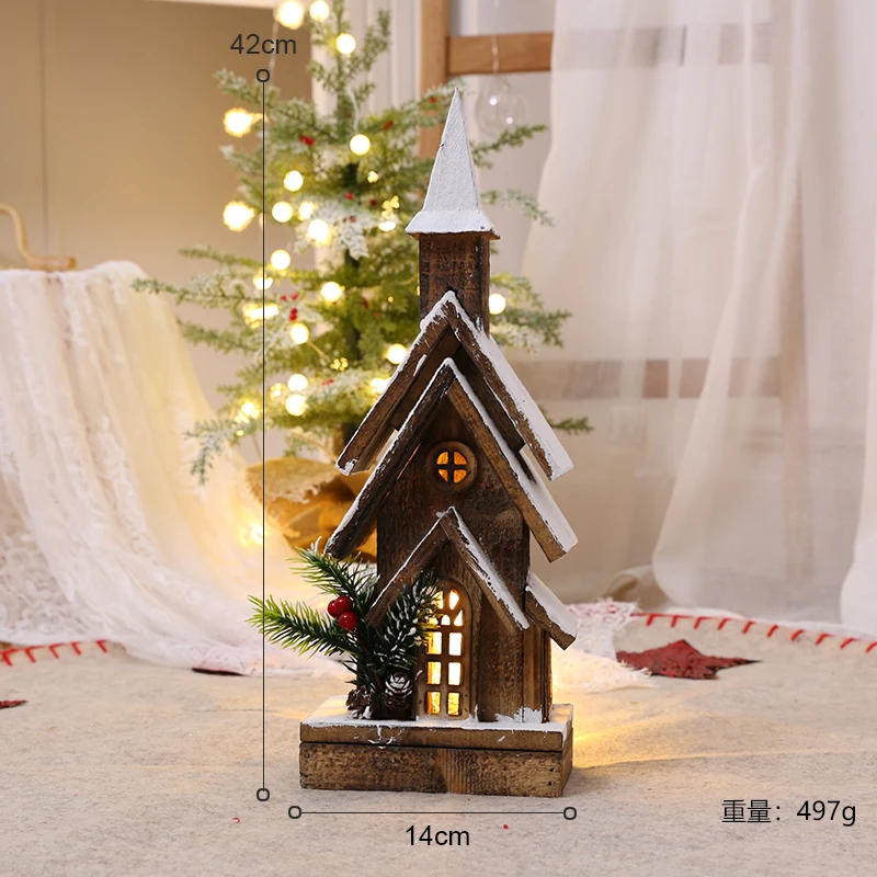 

Christmas Creative Luminous Wooden House Wooden House Decoration Window Shopping Mall Holiday Scene Layout Decoration Navidad