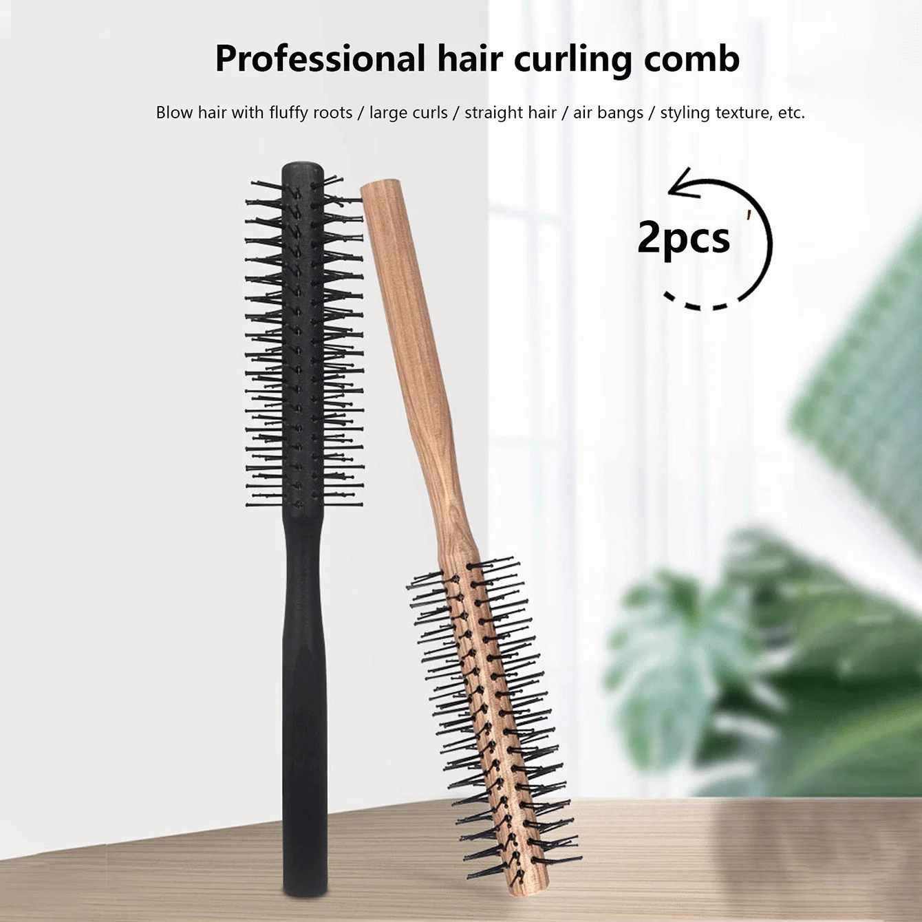 Professional Wooden Handle Curling Comb, Round Comb Anti slip Handle, Creating Diverse Shapes, special for real hair wigs