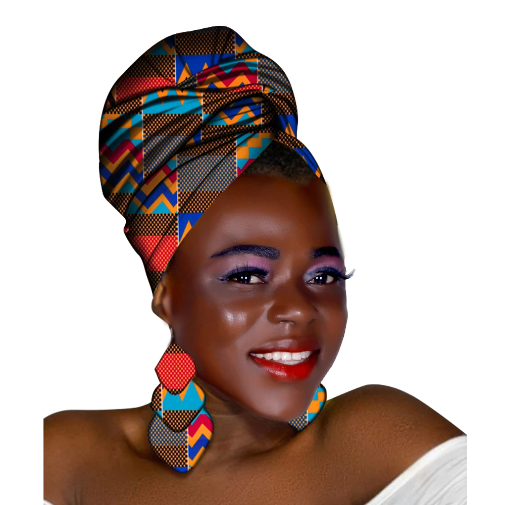 African Head African Earrings Party Accessories Fashion Accessories Head Scarf +2 Earrings Ankara Fabric More Color Wyb646