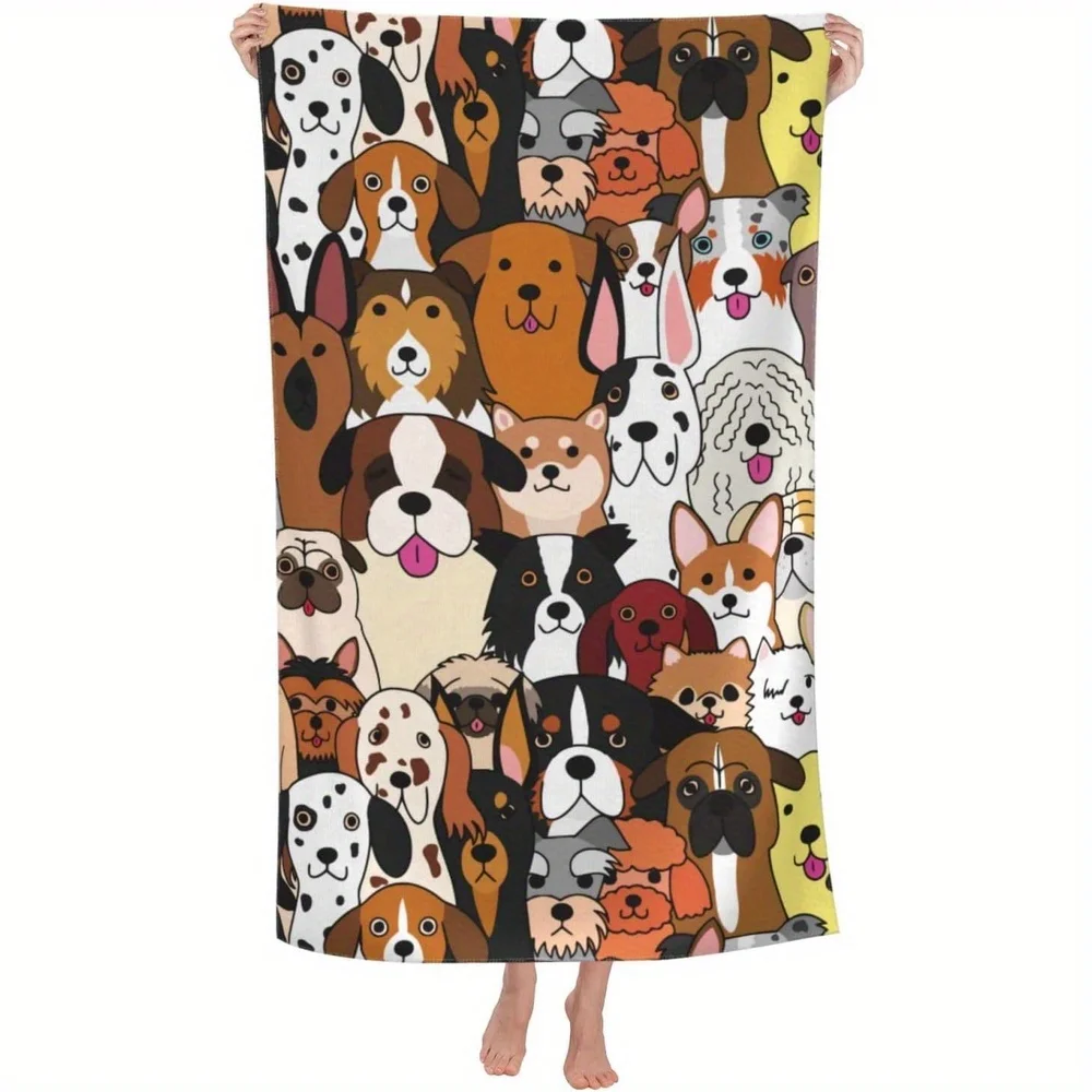 Cartoon Assorted Dog I Love My Dog Paw Print Beach Towel Pet Lover Super Absorbent Towel For Beach Pool Bath Outdoor Use
