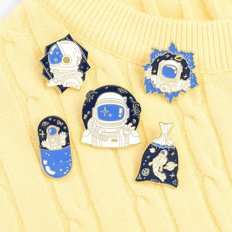 Custom Cosmic Stars Enamel Pins Needle Astronaut Space Universe Explore Cartoon Lapel Badges On Backpack Jewelry Gifts Wholesale