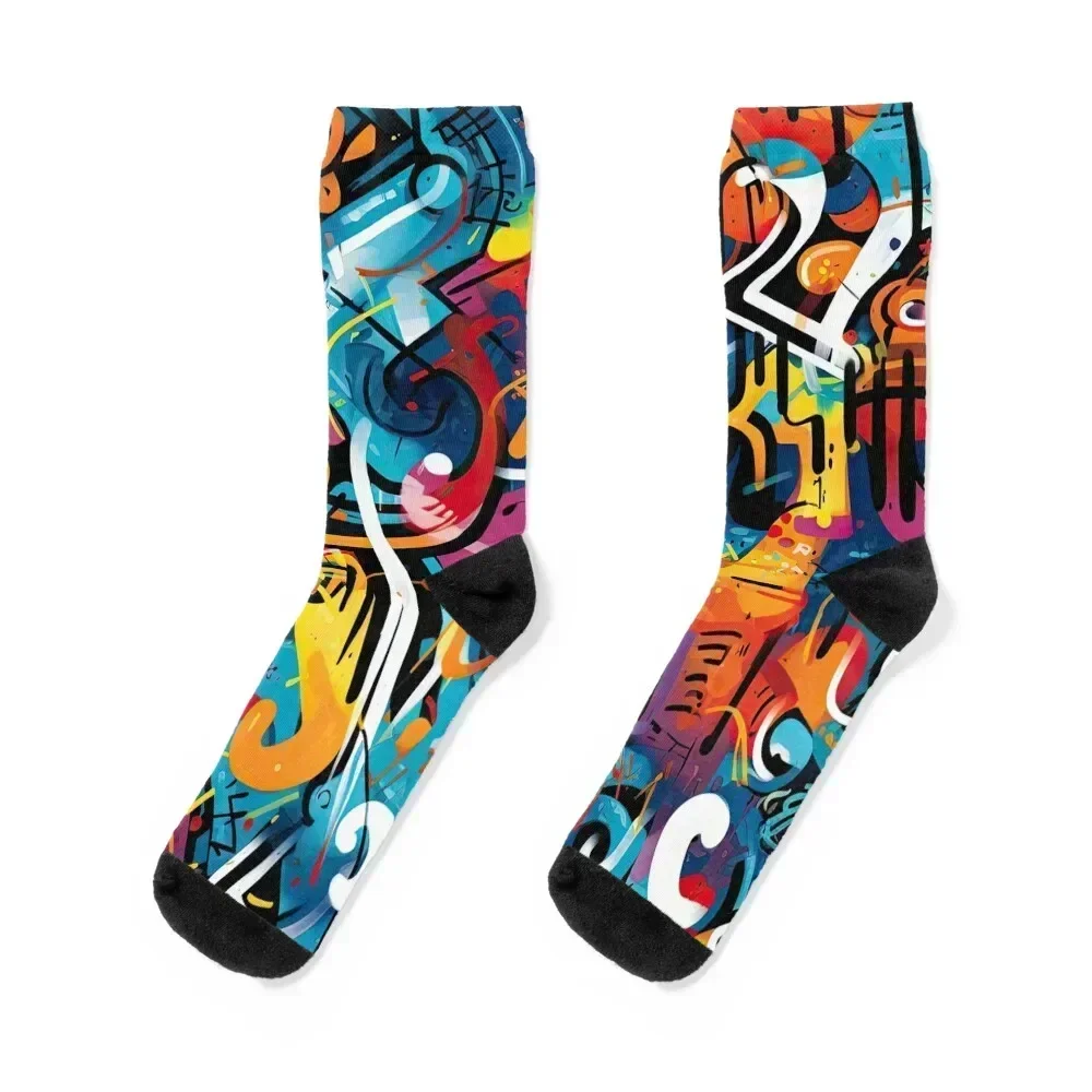 

2000s Urban Grafitti Print 3 Socks Running hip hop Toe sports with print Socks Ladies Men's