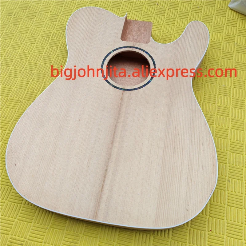 no paint Semi hollow 6 Strings TL Style Acoustic Guitar/Acoustic Electric Guitar Body, Spruce Panel Mahogany body    BJ774
