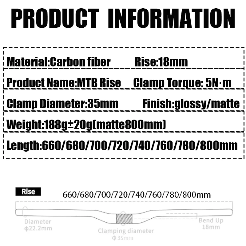 Full Carbon Fiber MTB Riser Handlebar 35mm Clamp 3K Glossy Matte 660-800mm Ultralight Mountain Bike Handlebar Bicycle Parts