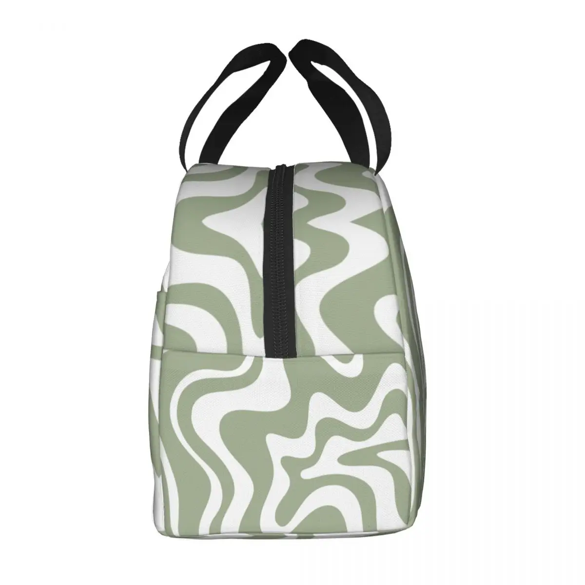 Sac à lunch isotherme en vert sauge, motif abstrait liquide, glacière d'art géométrique, boîte à bento thermique pour femmes, sacs de nourriture pour enfants