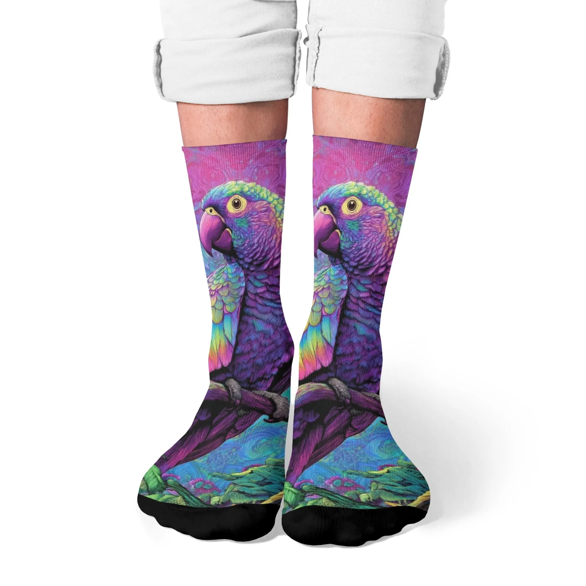 

Психоделические красочные мужские носки с попугаем, удобные теплые нескользящие носки, модные повседневные спортивные носки в стиле ретро, новинка, подарок на вечеринку