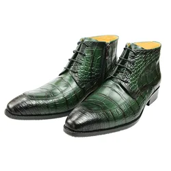 Stylish Men Ankle Boots Crocodile Printing Business Office Leather Shoe High Grade Botas De Trabajo Hombre Handmade Men Footwear
