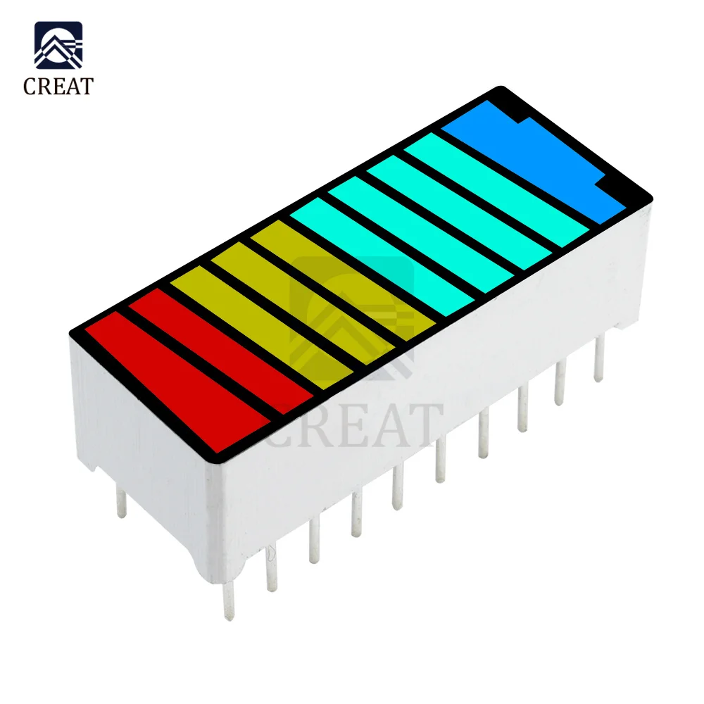 5PCS 10 Segment 4 Color LED Battery Level Bar Graph Power Display Indicator Module Red Yellow Green Blue Multi-color 5V Light