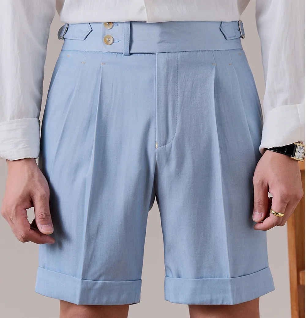 

Итальянский стиль, парижский костюм на пуговицах, шорты для мужчин, летние короткие брюки, мужская легкая дышащая деловая мужская одежда с пятью точками