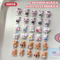 HUA 30pcs Cartoon Bunny Nail Art Charm 3D Candy Color Resin Cartoon Little Brown Bear Nail Decoration Kawaii Nail Accessories