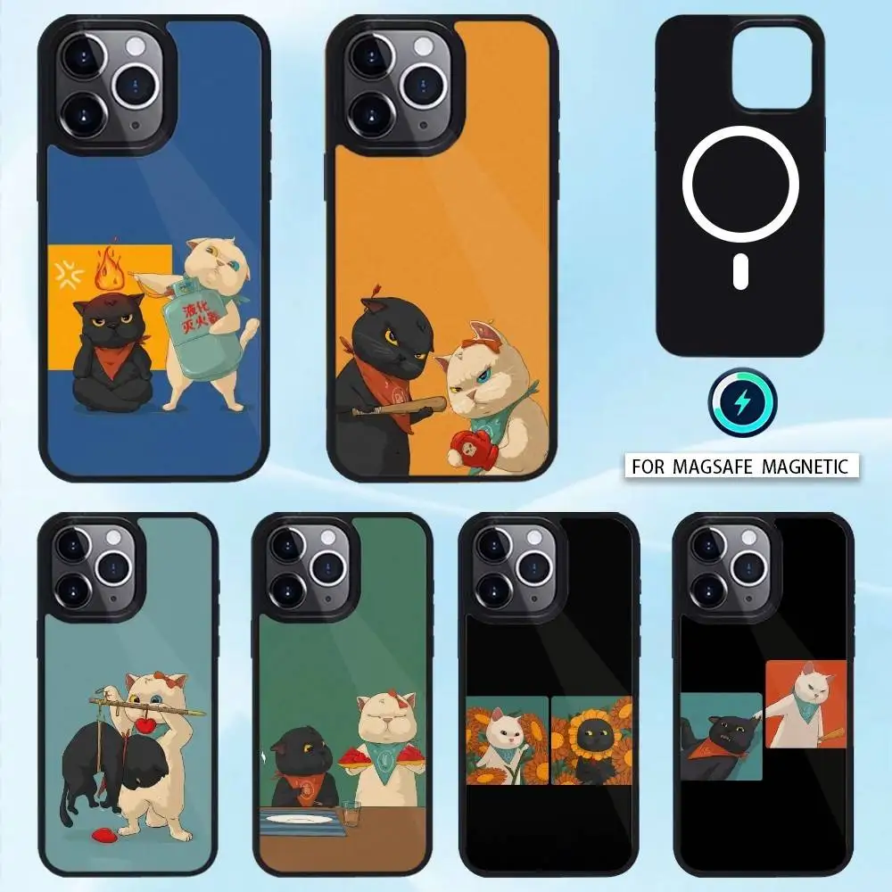 

Interesting Cat Theater Phone Case Magnetic For iPhone16 15 14 13 12 Pro Max For Magsafe Wireless Charging Cover