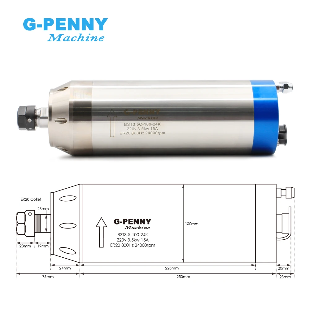 G-PENNY 3.5kw ER20 metal working spindle kit engraving steel copper iron stainless steel & 3.7kw inverter & 150w water pump