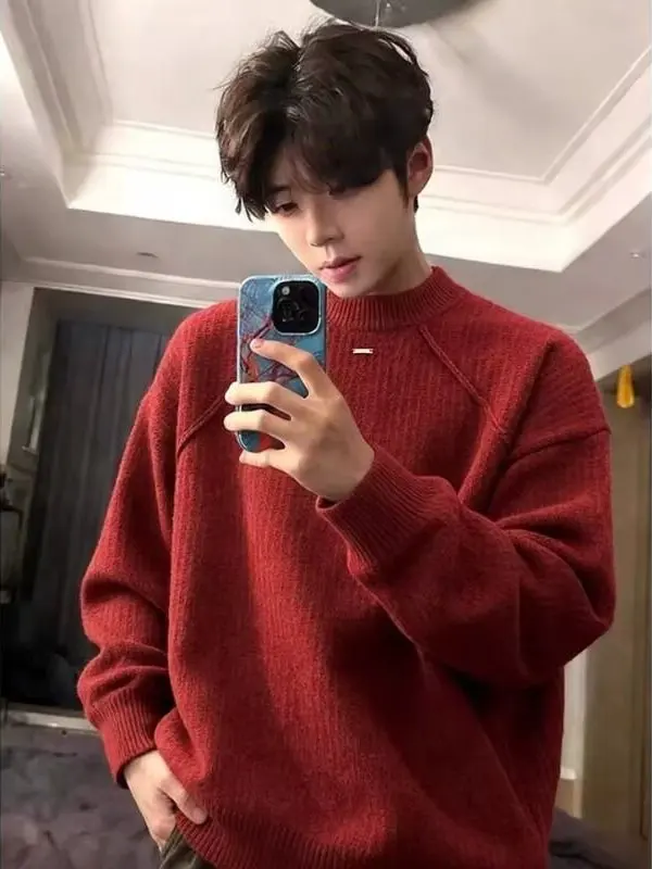 

Мужской трикотажный свитер с круглым вырезом и металлическим декором, зимний, утепленный, повседневный, удобный, из мягкой ткани, с длинными рукавами, теплый, дышащий