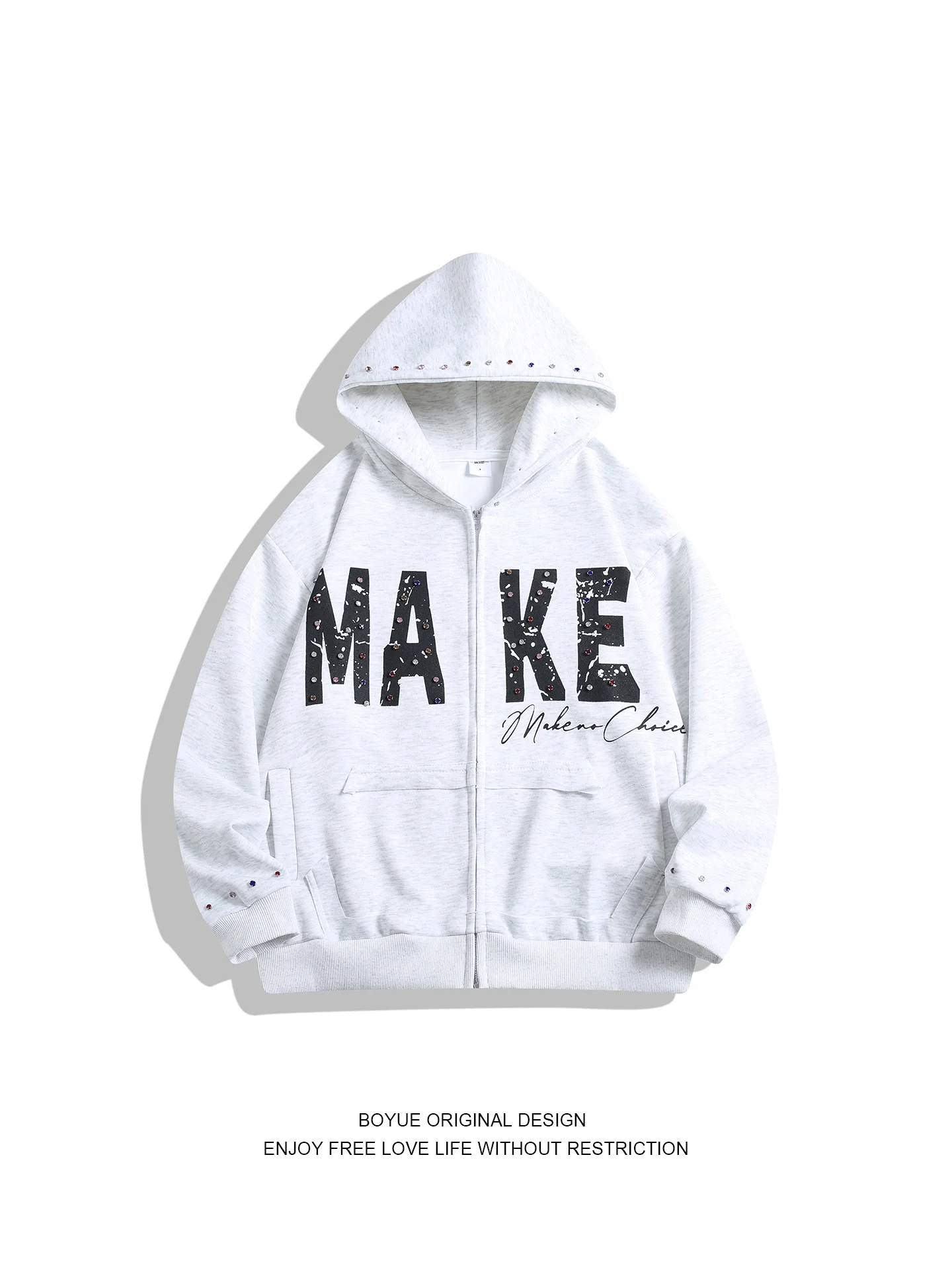 

Толстовка с капюшоном Boyue American Sle с буквенным принтом, уличная спортивная одежда, джерт для мужчин и женщин, повседневная свободная посадка, длинная молния све