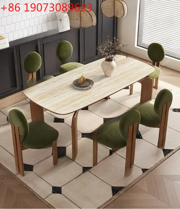 

Rock Plate Dining Table White Wax Wood Small Apartment French Retro