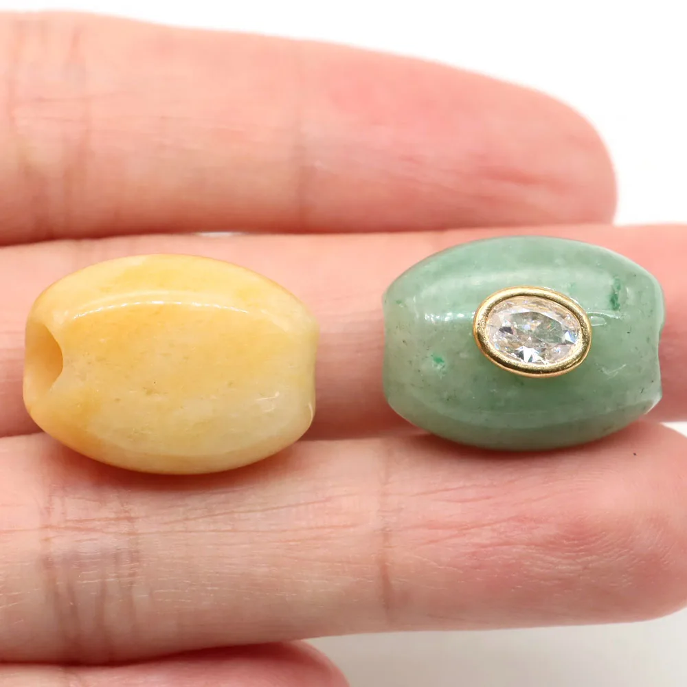 Barrel Shape Natural Stone Crystals Inlaid Zircon Big Hole Loose Spacer Gemstone For Diy Jewelry Accessories