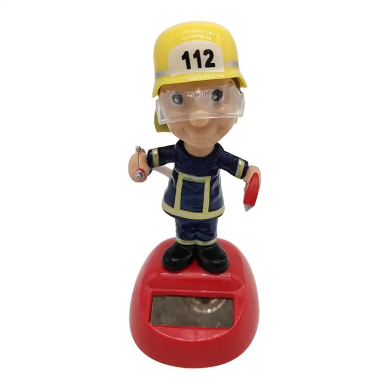 Hot Ideas Solar Powered Fireman Shaking Doll Christmas Children\'s Gifts Shaking Head Figurine Desktop Car Interior Decoration