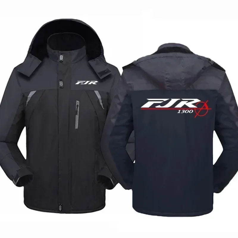Nova moda casual fjr motocicleta outono inverno impressão retalhos prevenção de frio com capuz masculino quente engrossado blusão jaquetas