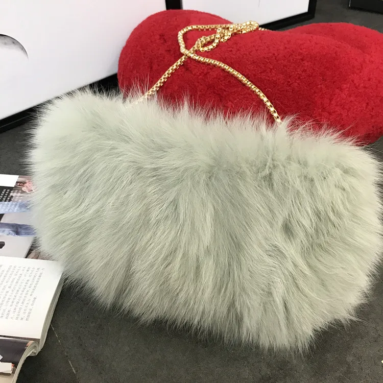 

Women Winter Real Fox Fur Bag Chain Shoulder Bags Female Colorful Large Clutch Bag Hand Warmer