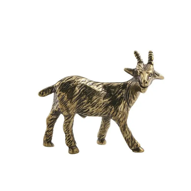 New Small Antique Brass Antelope Figurine Copper Goat Statue Desktop Paperweight Ornament Home Table Art Decor Accessory