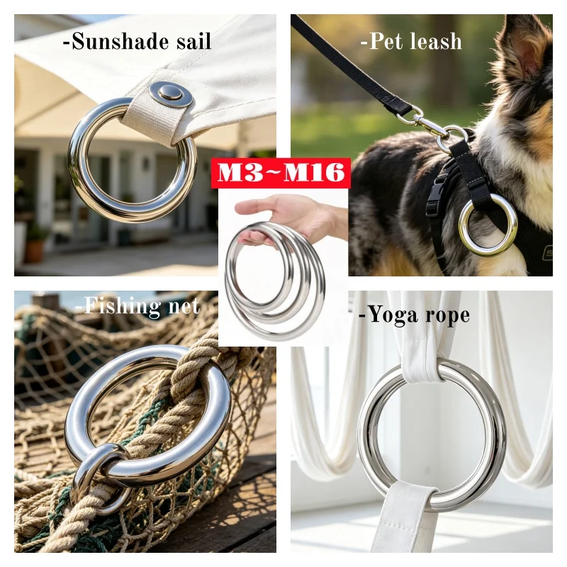 M3~M16 Stainless Steel Washer Solid Round Rings Seamless Smooth O-Ring For Rigging Marine Boat Hammock Yoga Hanging Ring