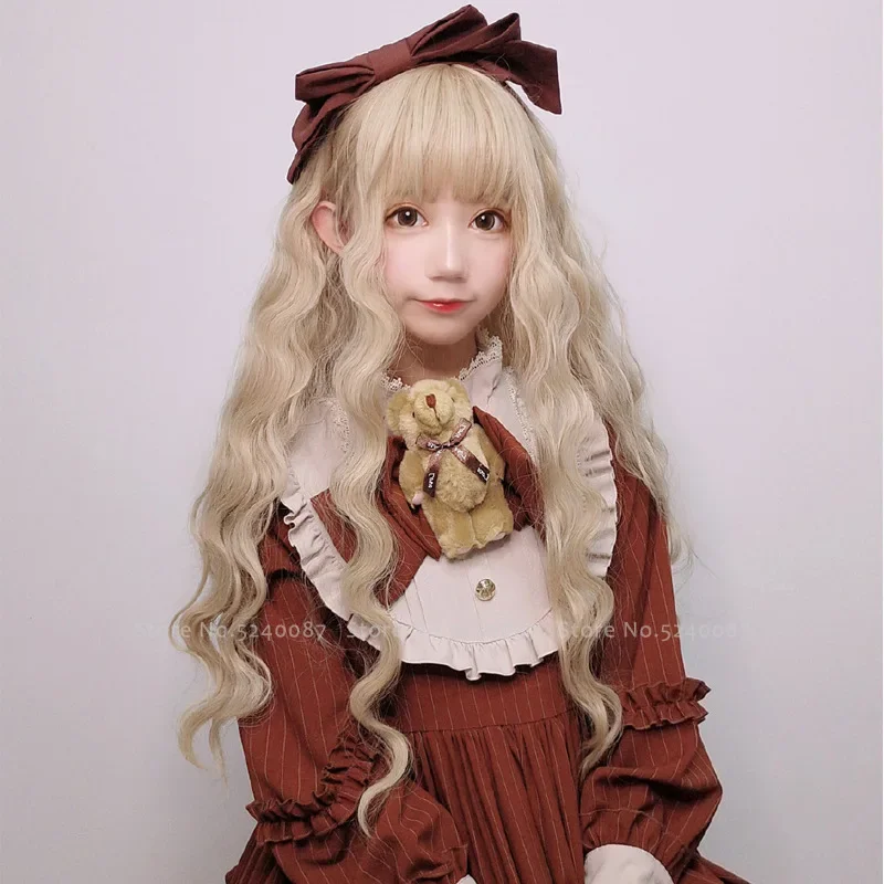 Japanese Anime Lolita Elf Princess Cosplay Wig Women Carnival Party Stage Performance Headwear Props Kawaii Doll Long Curly Hair