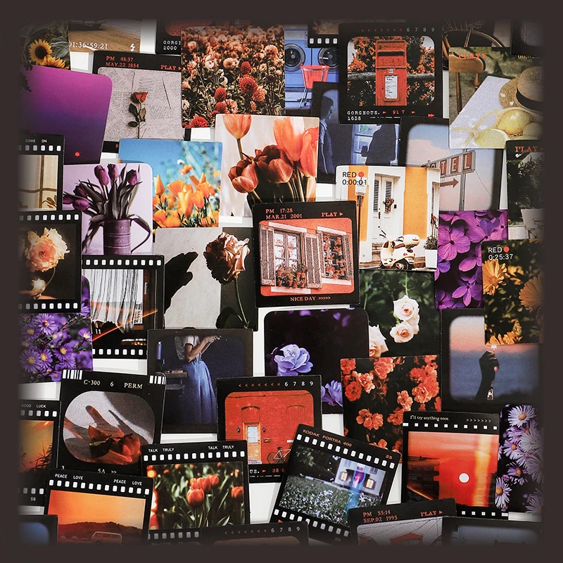 46 Pcs Sunset Film Landscape Decorative Stickers Retro Flower Scrapbooking Label Diary Stationery Album Phone Journal Planner
