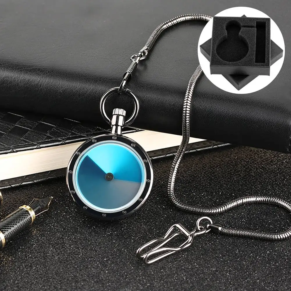 Reloj de Bolsillo de Cuarzo con Esfera Azul Degradada Única, Reloj de Bolsillo Retro con Cadena Tipo Serpiente, Colgante, Regalo para Hombres y Mujeres