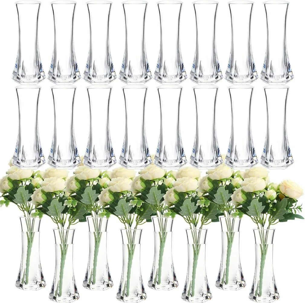 

Mumufy 24 Pcs Acrylic Glass Bud Vases Bulk Small Clear Vases for Flowers Height Shatterproof Plastic Crystal Bud Vase for