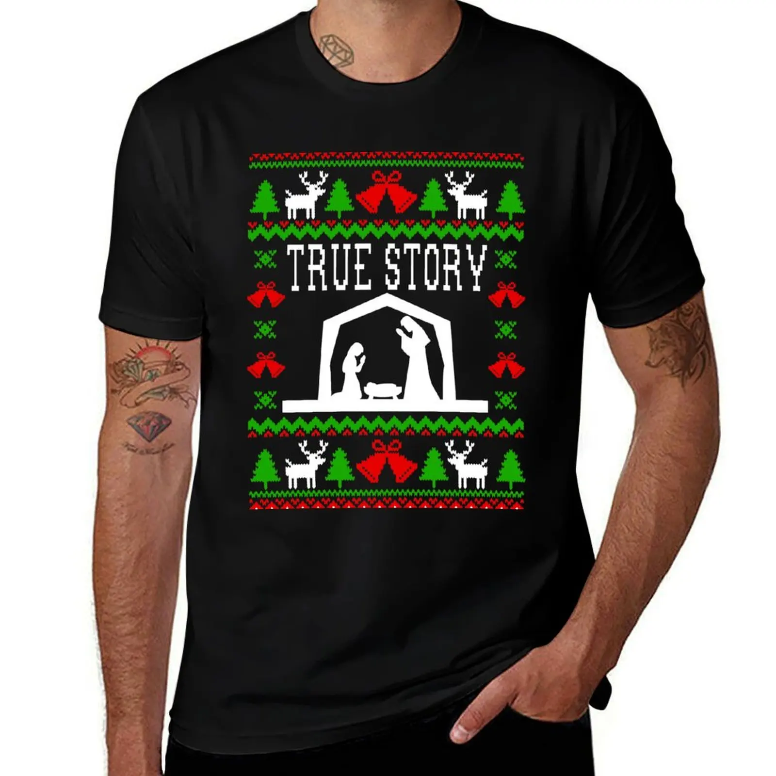 True Story - Nativity - Ugly Christmas Sweater Style T-Shirt Festival Short Sleeve T-Shirt