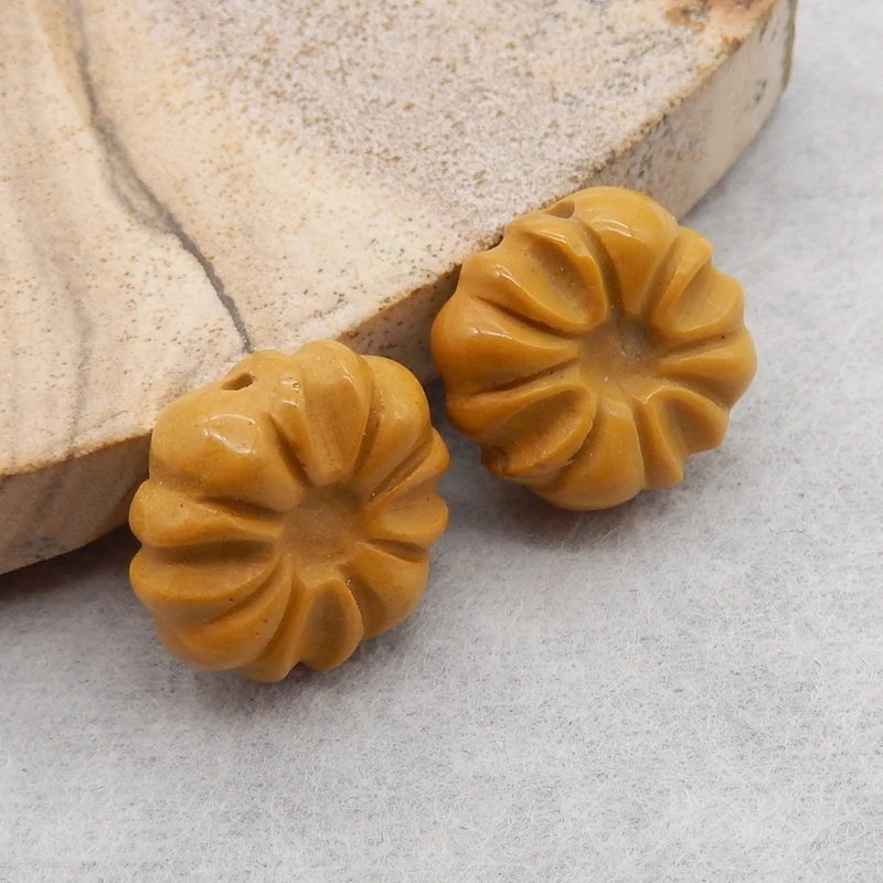 Semiprecious Natural Stone Mookite Jasper Carved Flower Earring Bead Fashion Jewelry Accessories For Women 14x6mm 3g