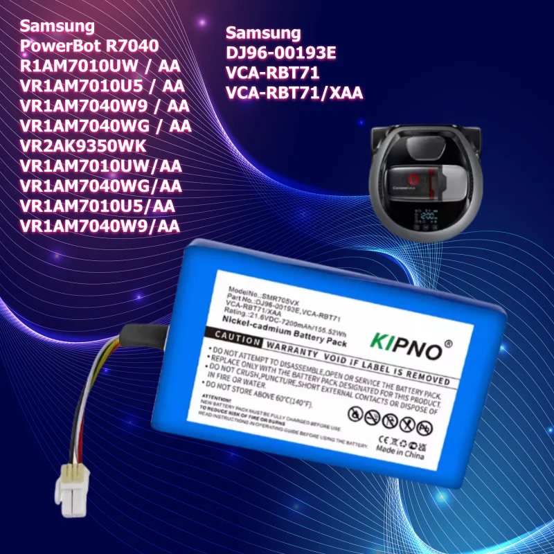 

7200mAh Vacuum Battery For Samsung DJ96-00193E VCA-RBT71 VCA-RBT71/XAA PowerBot R7040 R1AM7010UW / AA VR1AM7010U5 / AA