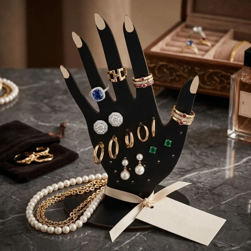 2D Wooden Hand Shaped Ring Display Stand Lightweight Smooth Polished Ring Holder Sturdy Compact Size Ring Stand Bedroom