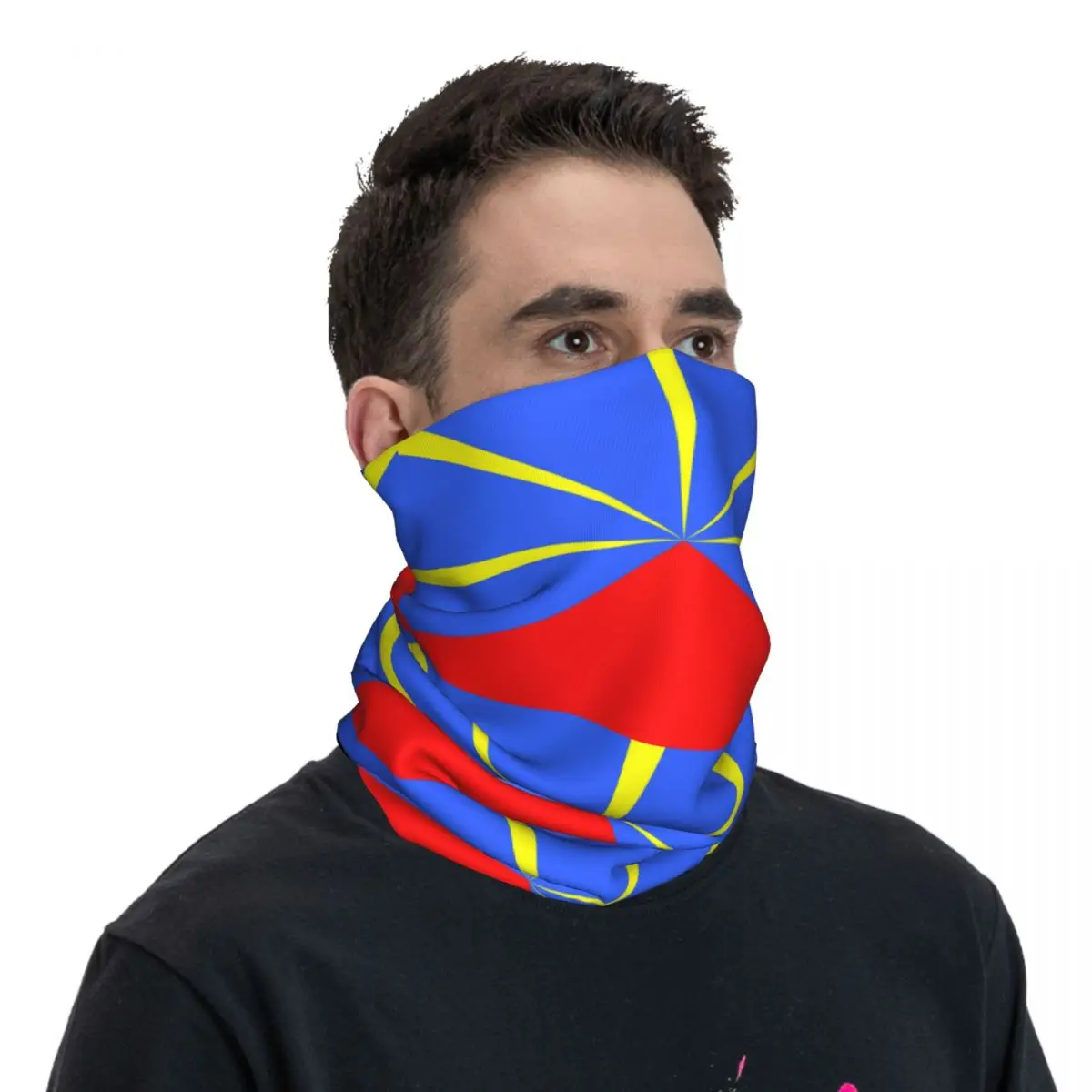 974 Reunion Island Flag Bandana Neck Cover Printed Wrap Scarf Warm FaceMask Cycling Unisex Adult Breathable