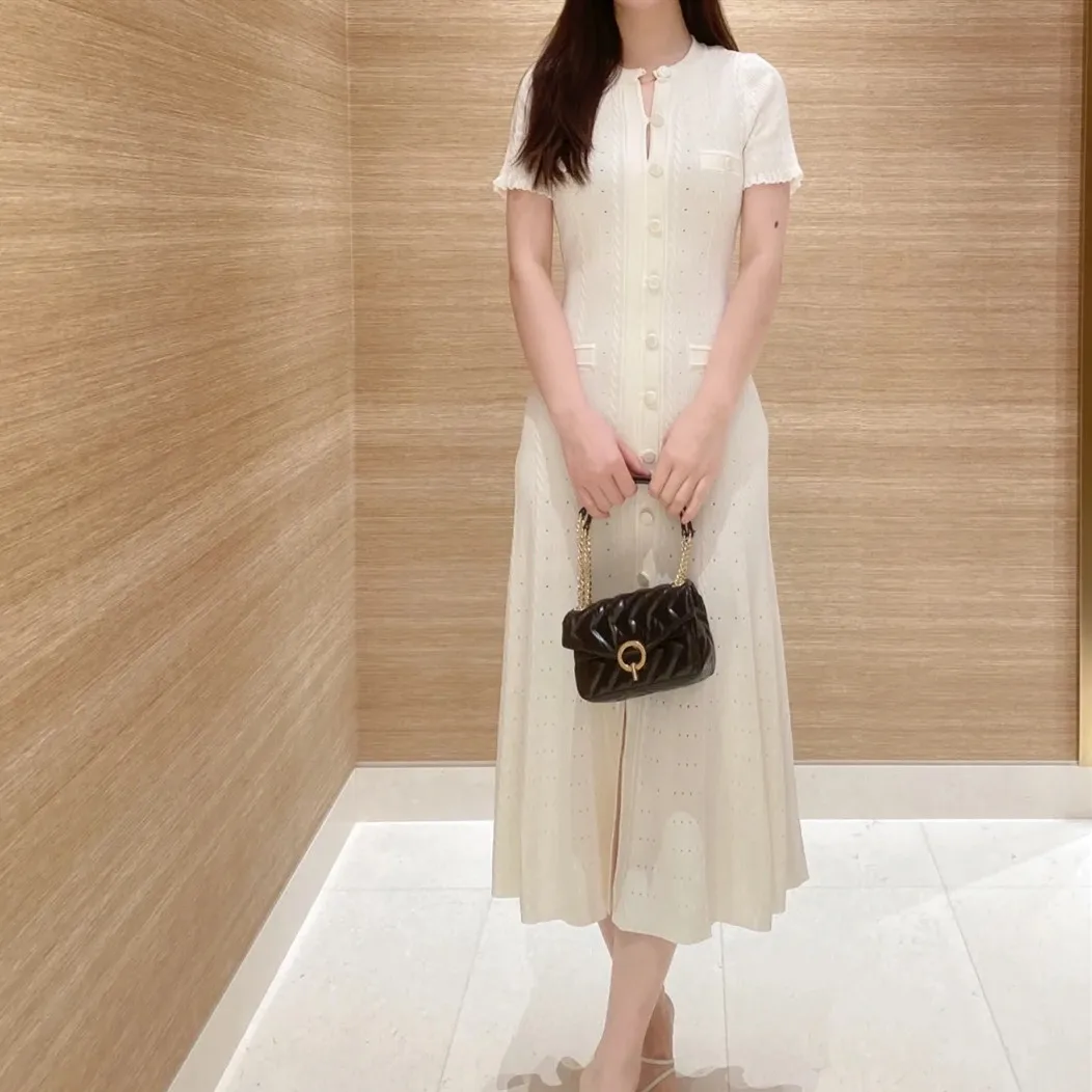 

Ele Long Knitted Dr Sweet Sle ort Sve Slim Fit High-End Version Faionable Girl's ort Sve Knitted Maxi Dr