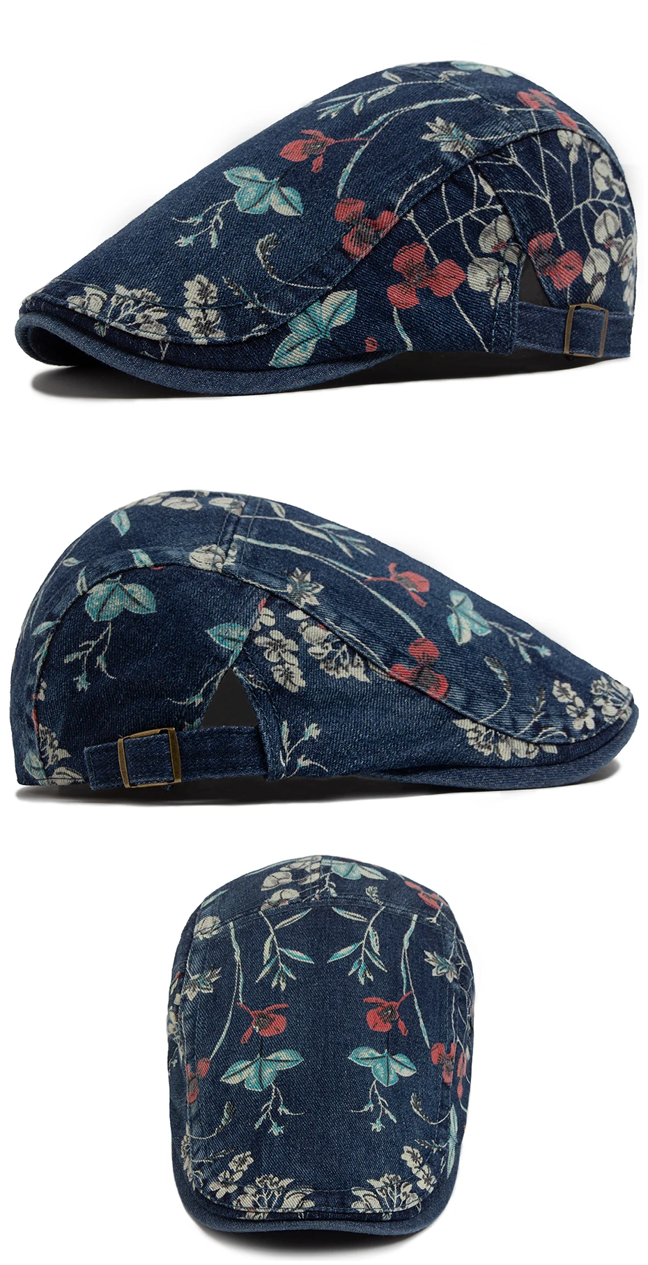 Neue Vintage Print Denim Baskenmütze Frauen Männer Baumwolle Zeitungsjunge Mütze Casual Visier Mode Flachen Hut Einstellbare Berets Für Frühling Herbst – Detail 6