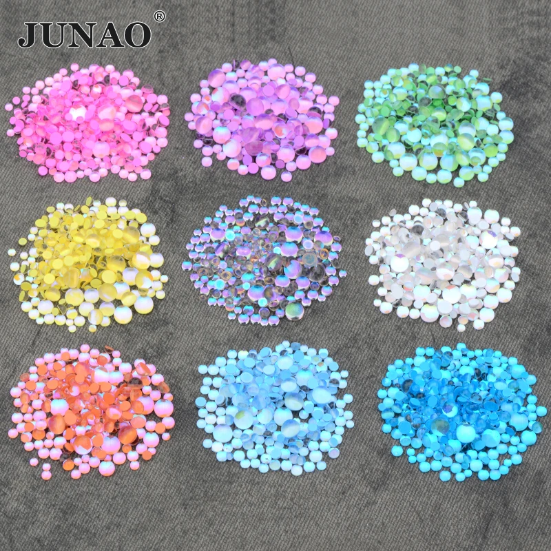 JUNAO 1440pcs Mix Size Purple AB Round Mermaid Rhinestones Flatback Glass Strass Nail Art Crystal Stones Non Hotfix Strass
