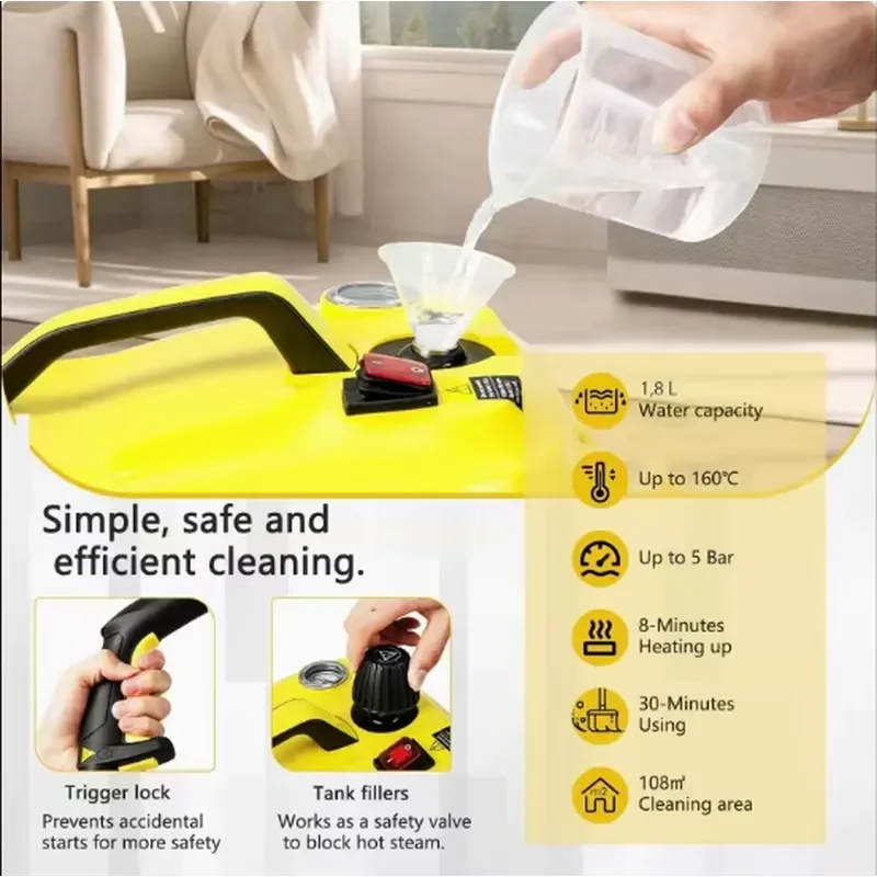 Professional Handheld Electric Steam Vacuum Cleaner High Temperature Auto Multi Function Cleaning Device for Home Use High
